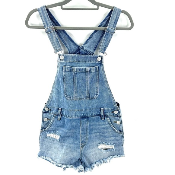 Pacsun Distressed Denim Overalls Shortalls Sz Small Cutoff Hem Jumper - Picture 1 of 11